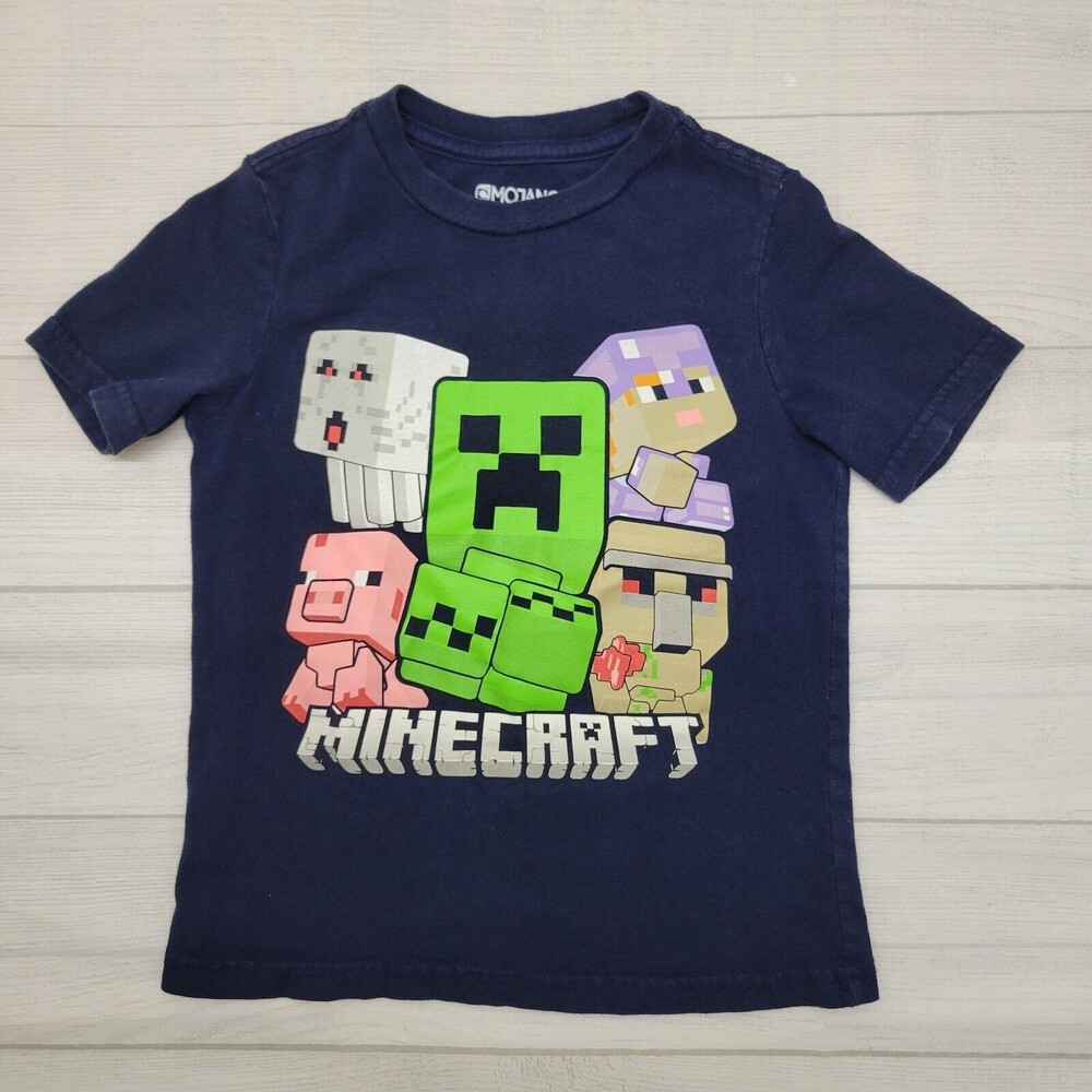 Mojang Boys Blue Minecraft Graphic Tee Shirt Size XS